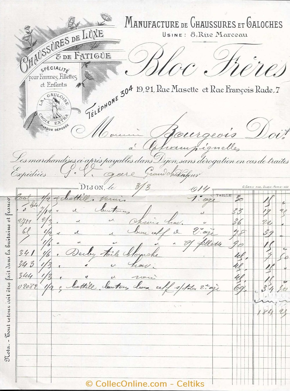facture - BLOC FRERES documents anciens factures commerciaux facture bloc freres