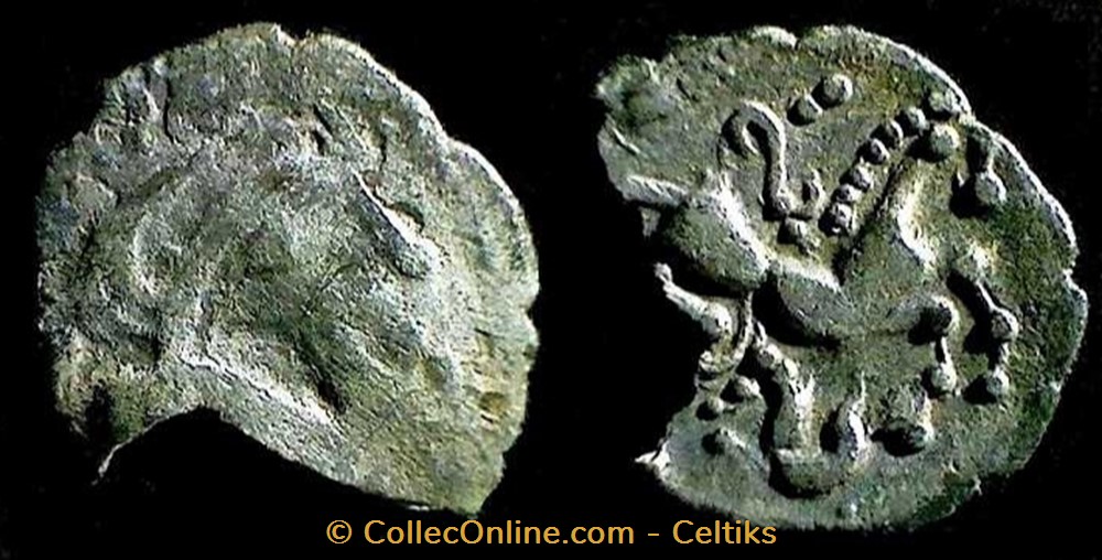 lamellaire à la tête de PALLAS - b monnaies antiques celtes lamellaire a la tete de pallas b