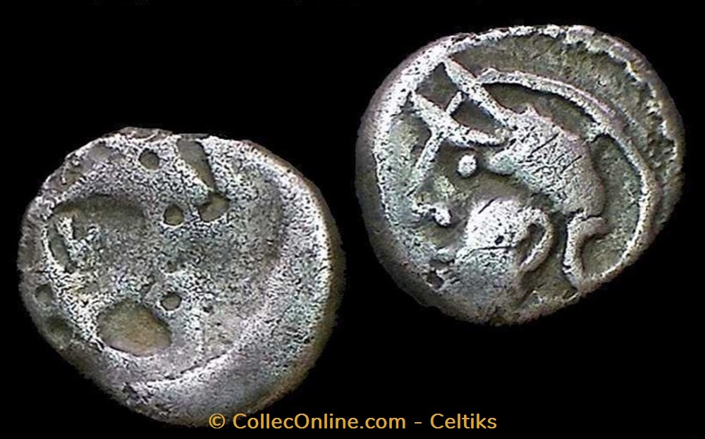 denier à la tête casquée - type 1 monnaies antiques celtes denier a la tete casquee type 1