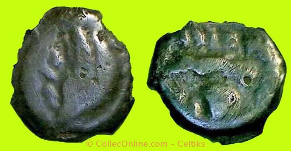 potin à la tête humaine sous le sanglier - 19.5 monnaies antiques celtes potin a la tete humaine sous le sanglier 19 5