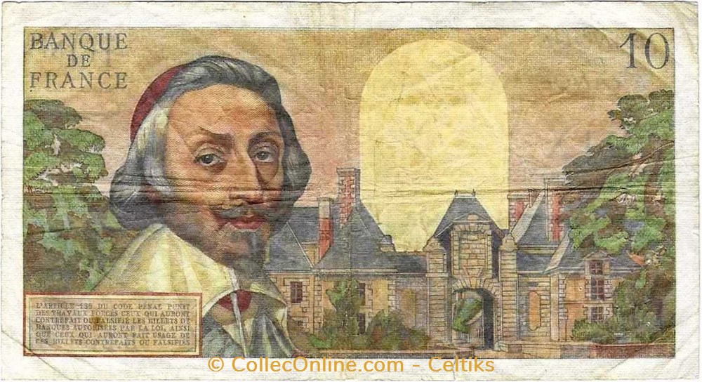 billets europe france 10 nouveaux francs richelieu type 1959