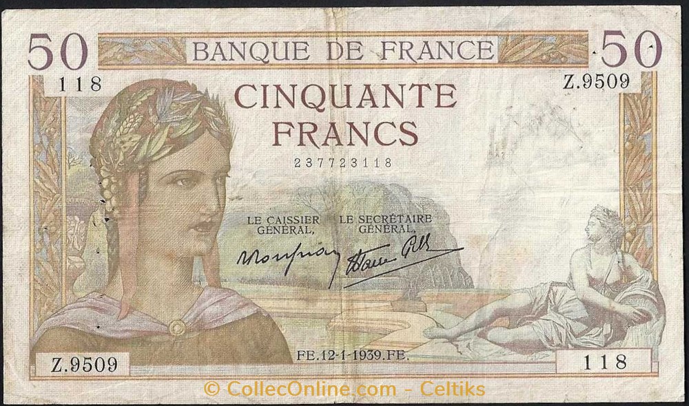 billets europe france 50 francs ceres type 1933 modifie