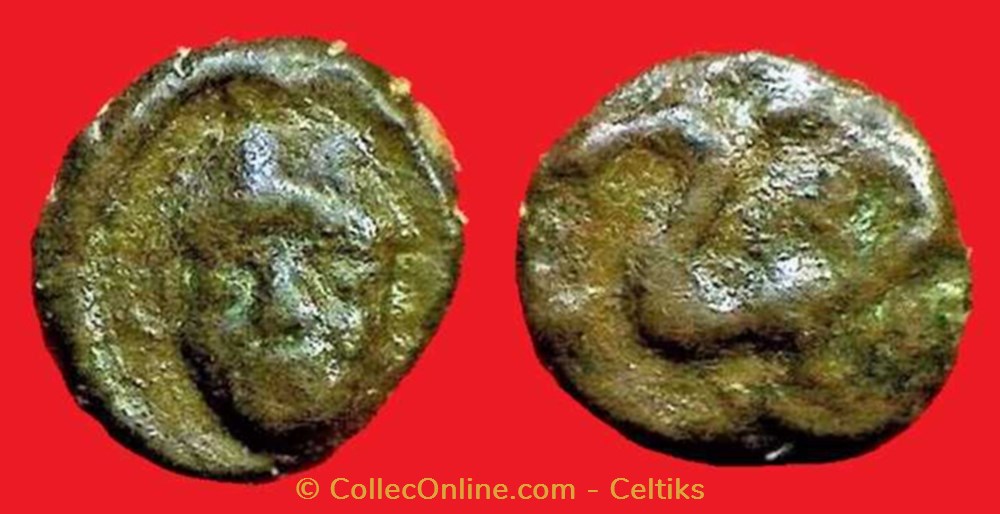 bronze à la tête de face et au cheval monnaies antiques celtes bronze a la tete de face et au cheval