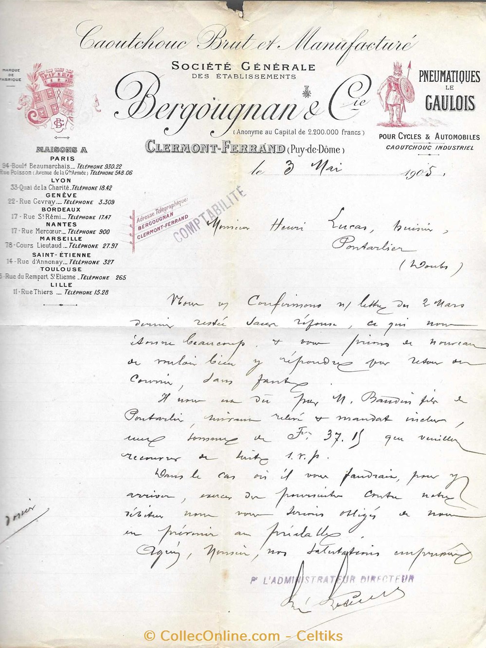 facture - BERGOUGNAN documents anciens factures commerciaux facture bergougnan