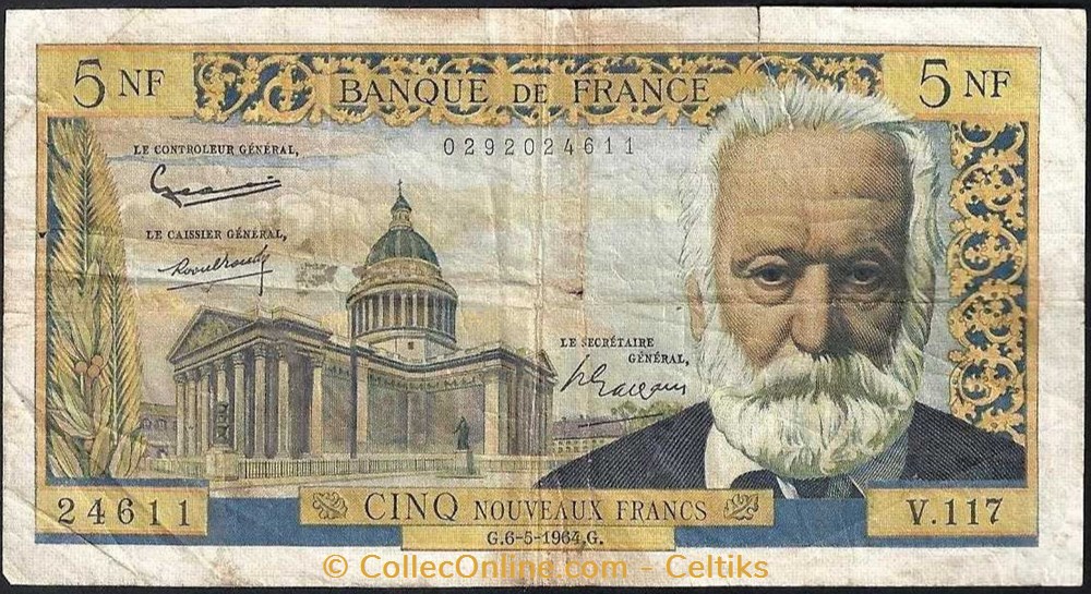 5 nouveaux francs ( VICTOR HUGO ) - type 1959 billets europe france 5 nouveaux francs victor hugo type 1959