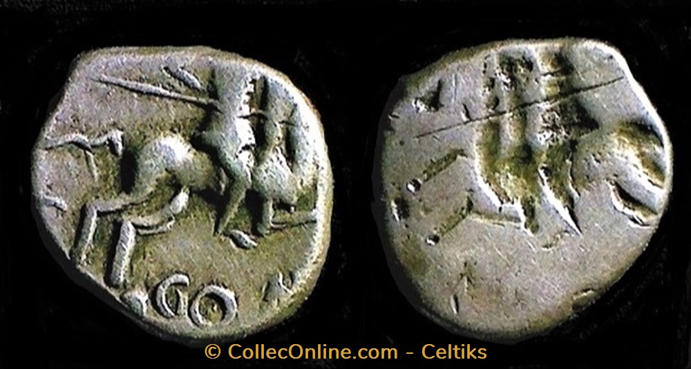 incus - denier au cavalier monnaie antique jc ap gauloise incus denier au cavalier