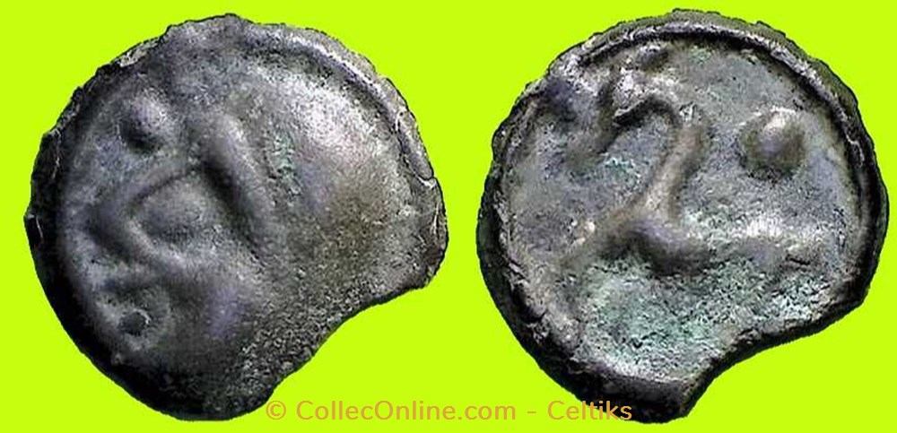 monnaies antiques celtes potin a la grosse tete casquee et cheval au trois globules