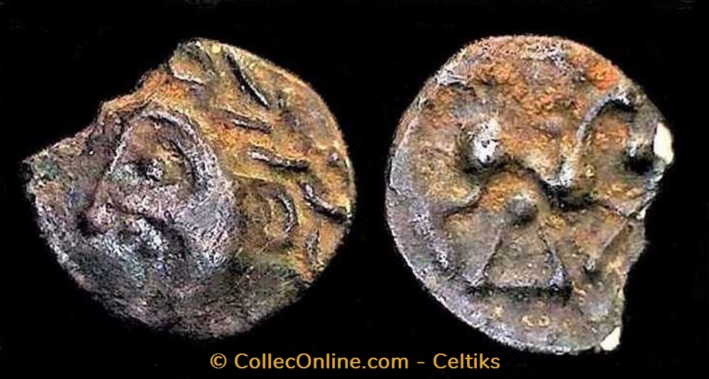 monnaies antiques celtes fraction a la couronne en chevrons et au triangle a