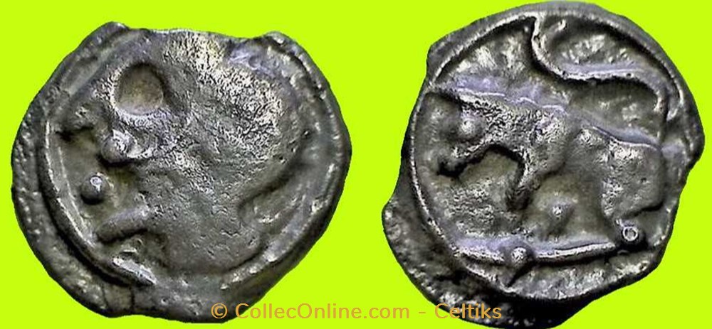 potin à la tête diabolique - cl 5 var monnaies antiques celtes potin a la tete diabolique cl 5 var