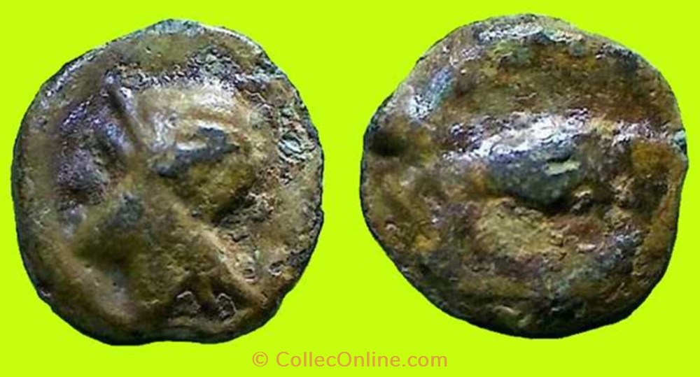 potin tête au casque rond et au taureau chargeant monnaies antiques celtes potin tete au casque rond et au taureau chargeant
