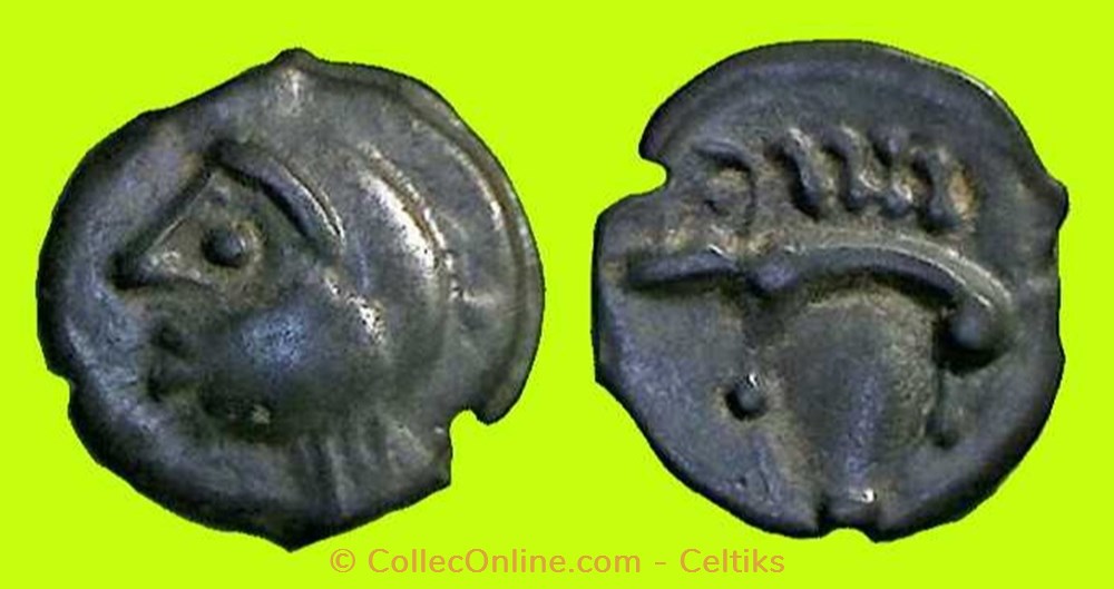 potin à la tête humaine sous le sanglier - 20.1 monnaies antiques celtes potin a la tete humaine sous le sanglier 20 1