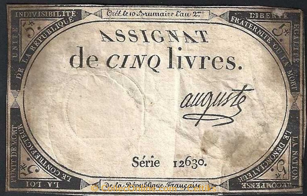 billets europe france assignat cinq livres