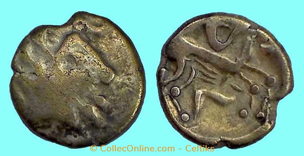 quart de statère au cheval androcéphale et au personnage ailé monnaies antiques celtes quart de statere au cheval androcephale et au personnage aile