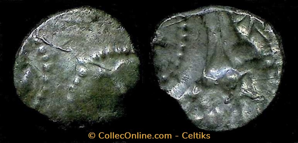 monnaie antique av jc gauloise double frappe denier au sanglier et a la croisette