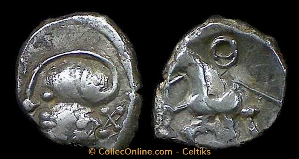 denier à la tête casquée - type 2a monnaies antiques celtes denier a la tete casquee type 2a
