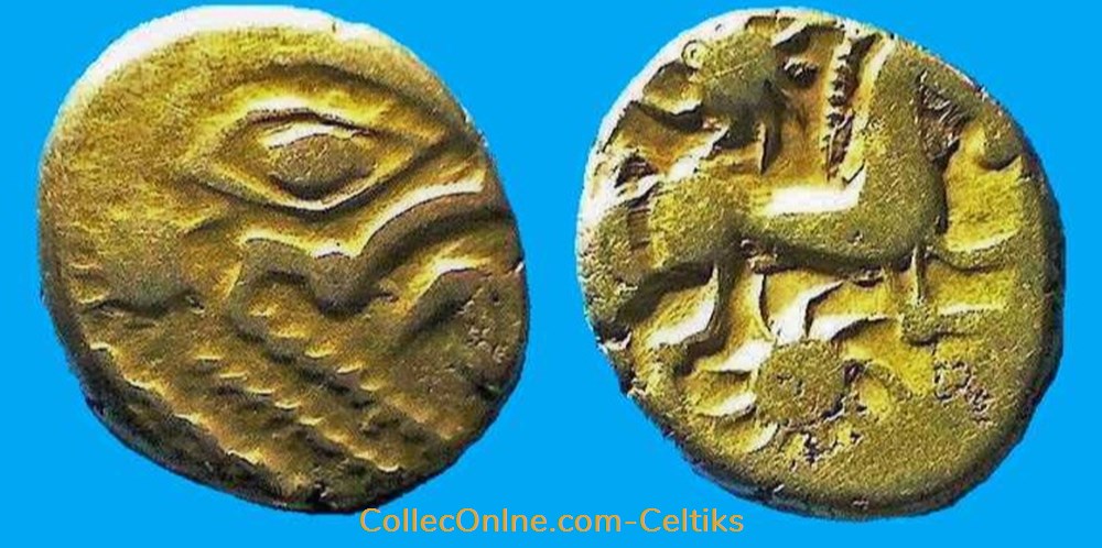 statère d'or à l'astre cheval à droite monnaies antiques celtes statere or a astre cheval a droite