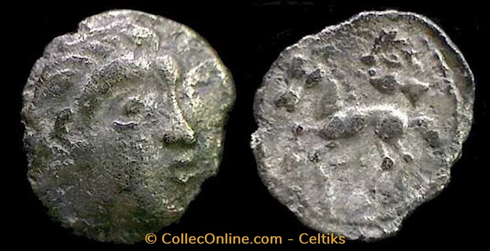 monnaies antiques celtes fraction a la petite tete au dessus du cheval