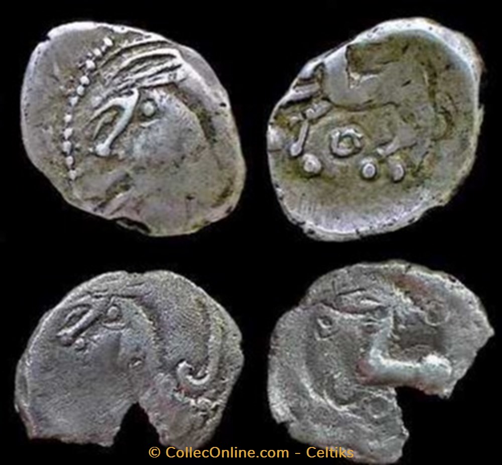 denier à la tête casquée - type 4 * 3 monnaies antiques celtes denier a la tete casquee type 4