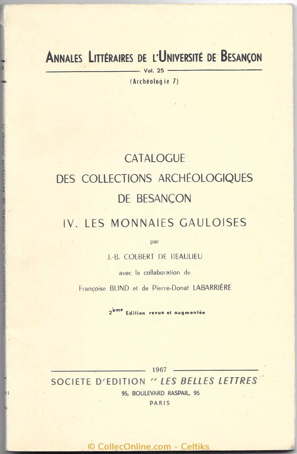 catalogue des collections archéologiques de BESANCON - les monnaies gauloises livres ouvrages catalogue des collections archeologiques de besancon les monnaies gauloises