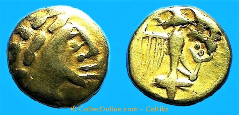 hémistatère d'or à l'aigle tête à droite monnaies antiques celtes hemistatere or a aigle tete a droite