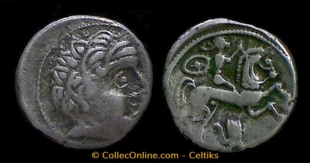 drachme au cavalier et à la main - B monnaies antiques celtes drachme au cavalier et a la main b