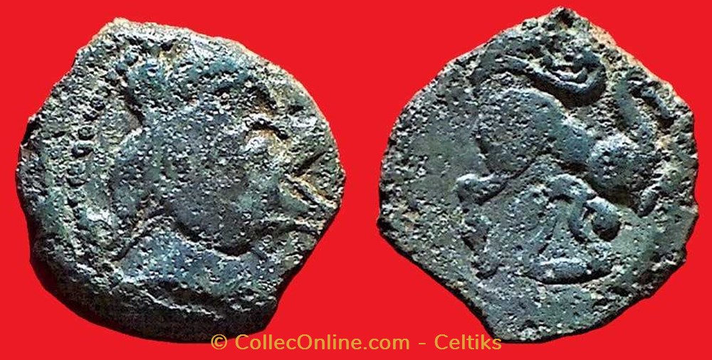monnaies antiques celtes bronze au loup au cheval et au fleuron