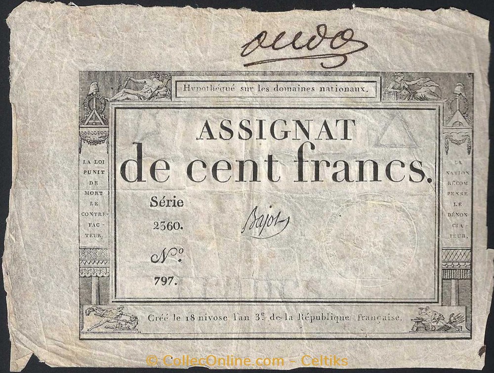 billets europe france assignat cent francs
