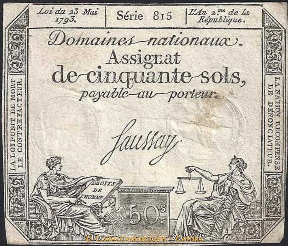 billets europe france assignat cinquante sols