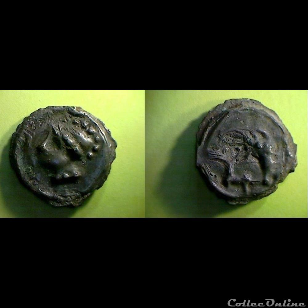 FAUTE potin tête au bonnet et sanglier enseigne monnaie antique gauloise faute potin tete au bonnet et sanglier enseigne
