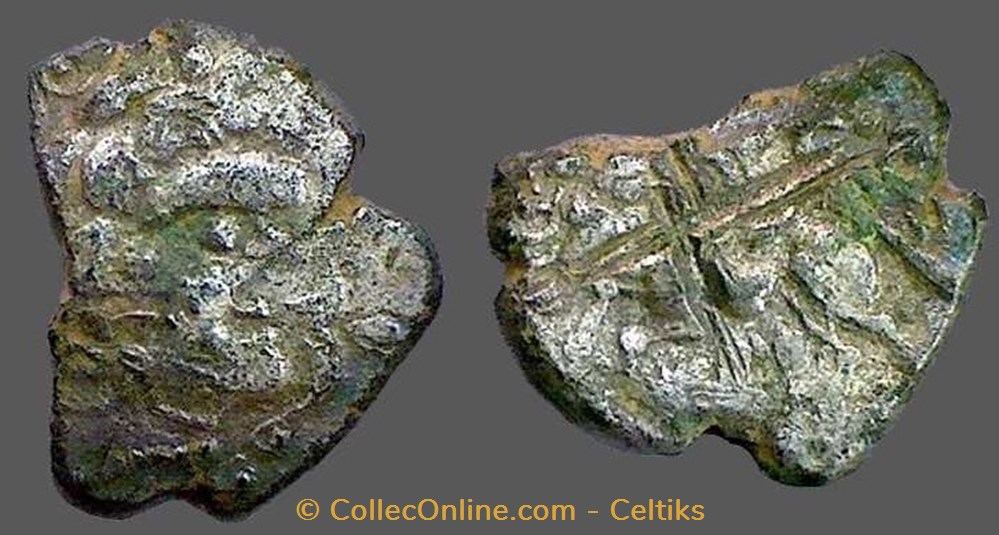 AULERQUES DIABLINTES - statère de billon au personnage allongé monnaies antiques celtes aulerques diablintes statere de billon au personnage allonge