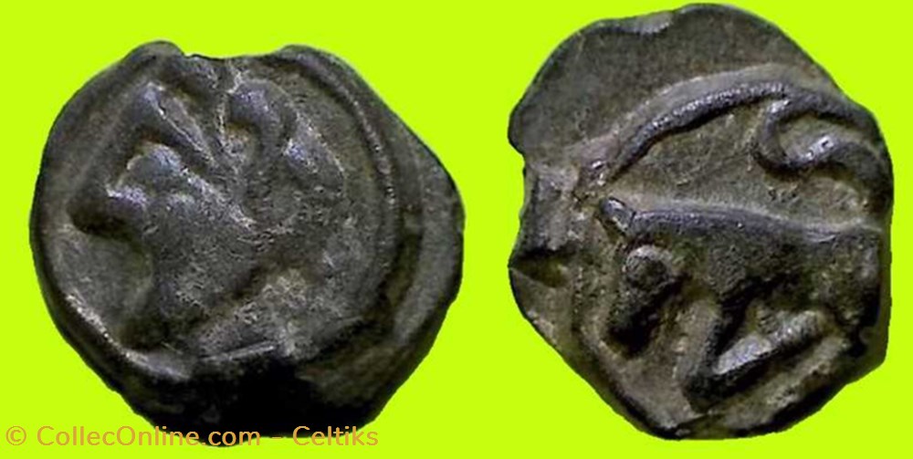 potin à la tête diabolique - cl 1 a var monnaies antiques celtes potin a la tete diabolique cl 1 a var