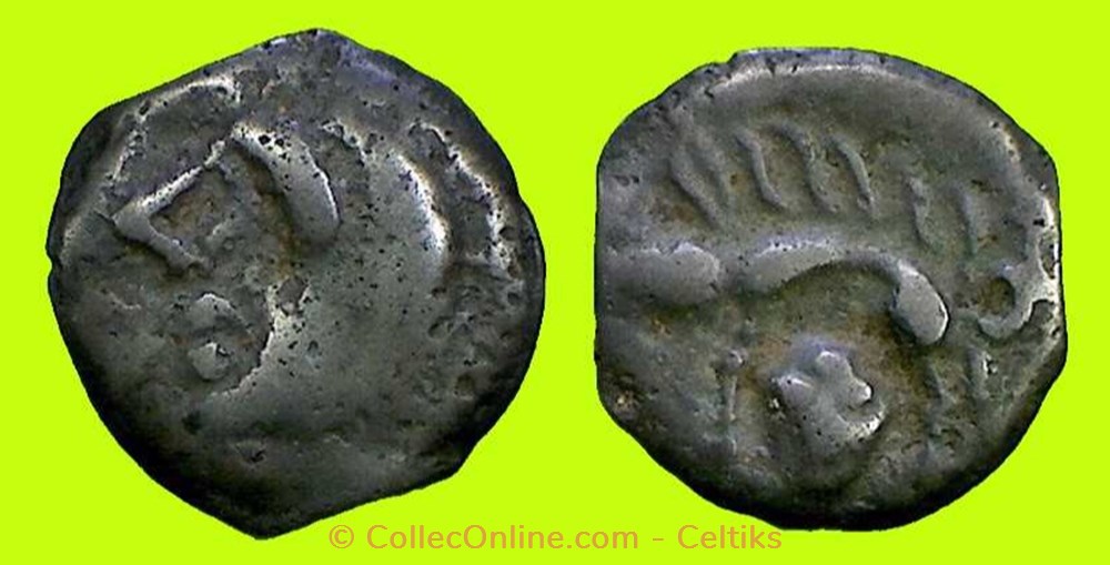 potin à la tête humaine sous le sanglier - 19.6 monnaies antiques celtes potin a la tete humaine sous le sanglier 19 6