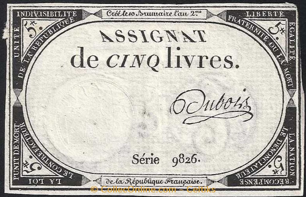 billets europe france assignat cinq livres