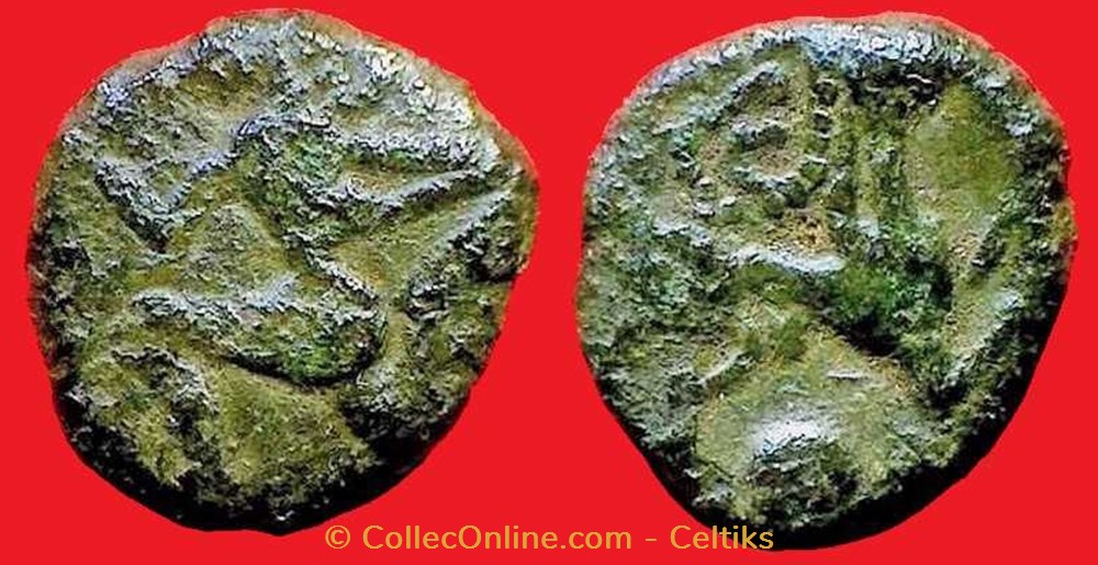 monnaies antiques celtes bronze au personnage courant a gauche
