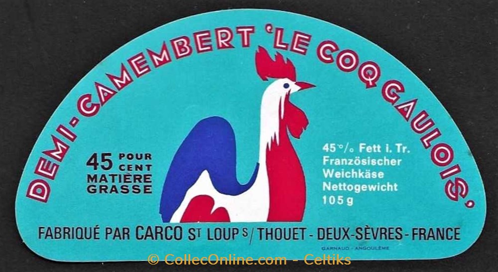 FROMAGE - demi-camembert " LE GAULOIS " vieux papiers etiquettes fromage demi camembert le gaulois