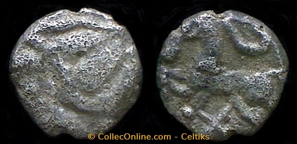 obole à la volute et au X monnaies antiques celtes obole a la volute et au x