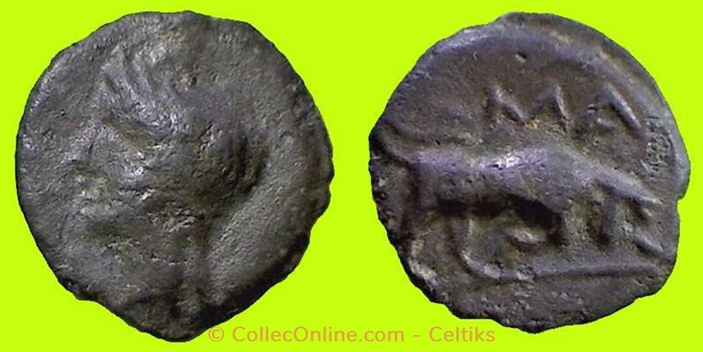 potin MA au taureau à droite * monnaies antiques celtes potin ma au taureau a droite