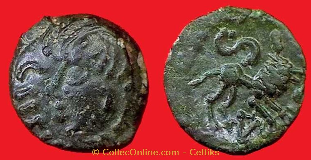 monnaies antiques celtes bronze valetia a la tete casquee et au lion