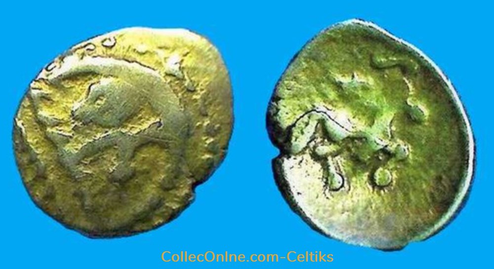 quart de statère d'or à l'astre cheval à droite monnaies antiques celtes quart de statere or a astre cheval a droite