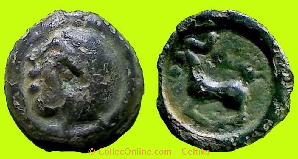 potin tête et cheval stylisé type FJ monnaies antiques celtes potin tete et cheval stylise type fj