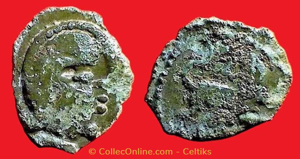 bronze à la tête casquée et au cheval * monnaies antiques celtes bronze a la tete casquee et au cheval