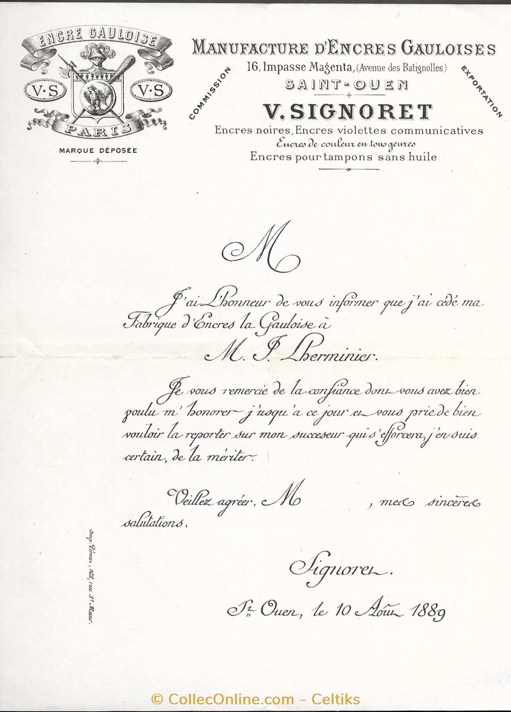 facture - encre gauloise documents anciens factures commerciaux facture encre gauloise