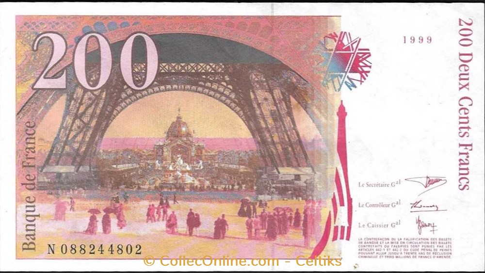 200 francs ( EIFFEL ) - type 1995 billets europe france 200 francs eiffel type 1995