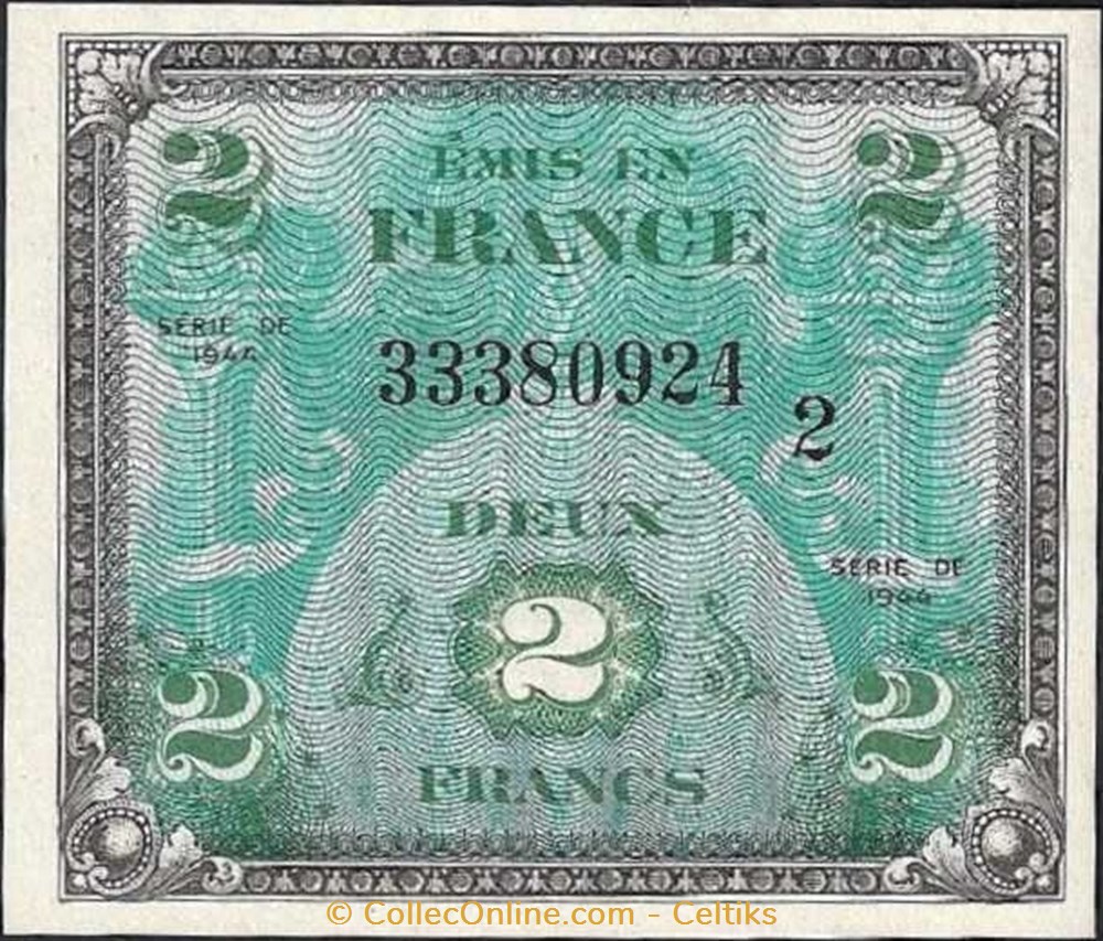 billets europe france 2 francs drapeau 1944