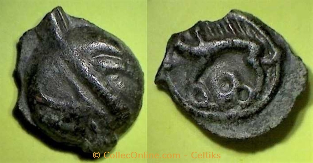 moule décalé - potin à la tête d'indien monnaie antique av jc ap gauloise moule decale potin a la tete indien