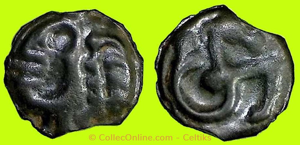 potin à l'hippocampe chevelure bouletée monnaies antiques celtes potin a hippocampe chevelure bouletee