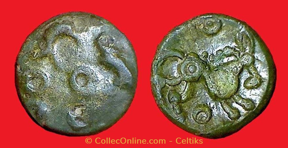 monnaies antiques celtes atuatuques bronze aux animaux et au cheval a droite