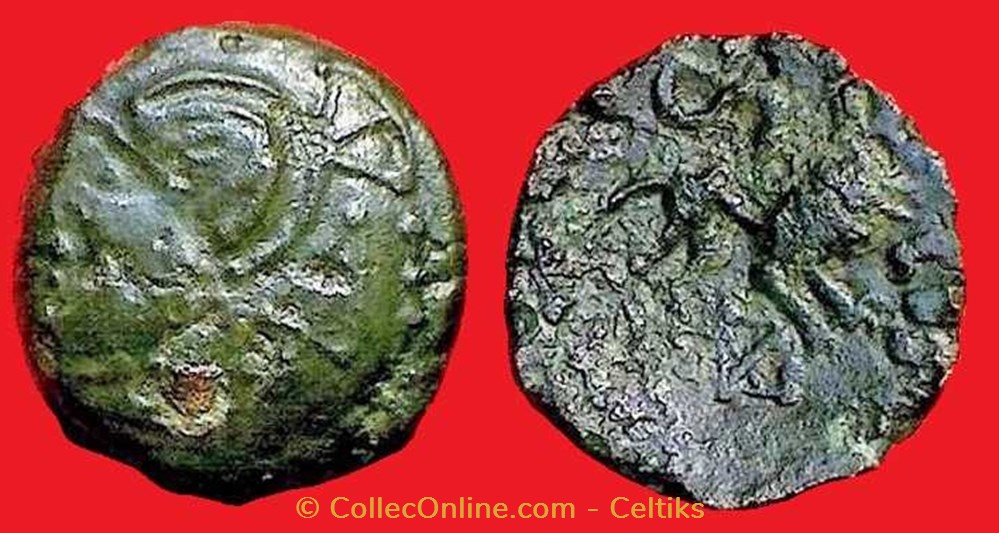 bronze VALETIA à la tête casquée et au lion monnaies antiques celtes bronze valetia a la tete casquee et au lion