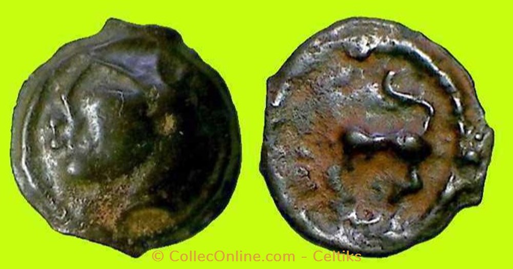 potin tête et cheval stylisé type F.J monnaies antiques celtes potin tete et cheval stylise type f j