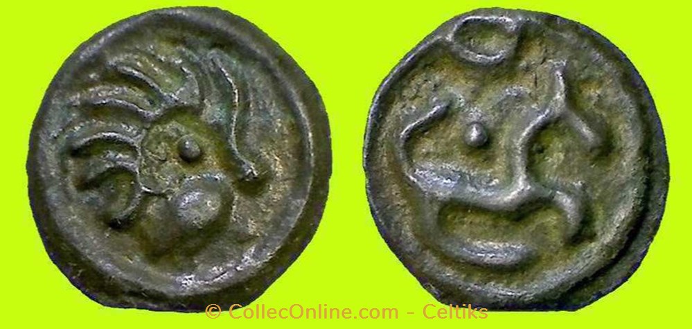 potin à la tête d'indien au cheval à droite et au torque monnaies antiques celtes potin a la tete indien au cheval a droite et au torque